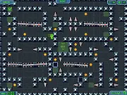 Pegatron game screen showing the little green monster navigating a simple, terrible maze with walls and obstacles