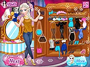 Screenshot of Disney Club Night dress up game showing Elsa and Rapunzel wearing sparkly modern club outfits and posing for a night out.