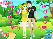 Sweet Date Dress Up game image, a girl selecting a stylish outfit for her sweet surprise date with her boyfriend