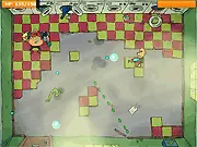 The main combat screen of Miscreations, showing the player character fighting a large, modular, procedurally generated boss entity.