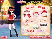 Christmas Masquerade Dress Up game screenshot, a character wearing a glamorous dress and a festive mask for a Christmas party