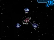 Screenshot of the space defense game Energoid, showing energy units being launched against alien enemies in a cosmic setting.