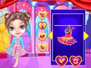 Baby Princess Fashion Addict game screen showing the Baby Princess model and interface screens for the three fashion themes: polka dots, candy colors, and denim
