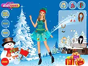 Screenshot of the Cute Christmas Girl dress up game with the character in a festive red and white holiday costume, free online game