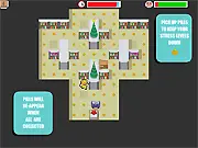 The main screen of the Xmas Gift Shifter puzzle game showing conveyor belts, holiday packages, and a visible timer and stress level meter.