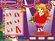 Screenshot of the Xmas Specialties dress-up game showing Hannah in a festive, stylish Christmas outfit with holiday accessories