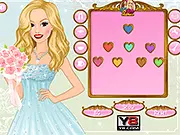 Floral Wedding Dress Up online game screenshot, a bride-to-be with a floral-themed wedding dress and bouquet, free bridal fashion game