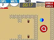 Party Ball Arcade game screenshot showing the Party Ball character bouncing on an obstacle-filled level to collect cups of cola | Play free physics arcade game
