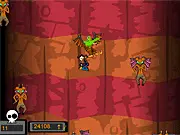 Satan's Little Stabber game screenshot showing the player character in a fiery, hellish dungeon, surrounded by numerous small red demons, engaging in combat.