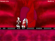 Bathophobic Malacia gameplay screenshot showing a dark, abstract environment inside the human body, where the player is fighting off waves of menacing 'inner demons'.