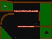 Play The Big Blue free online puzzle game, showing a blue ball being launched across a gap from a green pad, aiming for a worm-hole while avoiding red bars.
