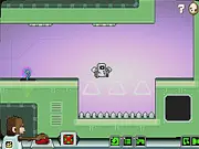 Screenshot of the game A Stroll in Space, showing two characters and a space monkey running from a giant monster's tentacles. Play free co-op platformer online.