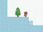 The Sleepy Giftman hero successfully delivering a stack of wrapped presents to a brightly lit Christmas tree in the free online puzzle game