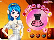 Screenshot of DJ Fashionista free online dress-up game showing a stylish female DJ with a bold hairstyle ready for her show