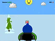 Screenshot of Sled Till Dead free online arcade game showing a sledder weaving between trees on a snowy mountain