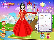 The Princess of Unicorns dressed in a magical gown, standing next to her loyal unicorn in the free online dress-up game