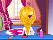 A cartoon baby princess receiving a beautiful fairytale hairstyle in the free online dress-up and salon game
