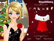 A girl with sparkling New Year's Eve makeup wearing an elegant dress, ready for a party in Paris, in the free online makeover game