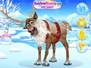 Play Ice Queen & Reindeer Makeover free online game on PlayArcadeHub, showing the final dressed-up looks of the princess and her reindeer friend ready for the Christmas Eve ball.