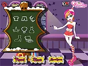 The Monster High character Gigi Grant modeling a custom outfit and accessories in the free online dress-up game