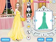 A screenshot from the online dress up game Evening Style, showing a beautifully styled female character wearing an elegant, sophisticated ball gown with matching jewellery and hairstyle.