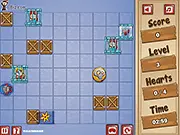 Ninja Salvager: Queen Rescue game screenshot showing a ninja character navigating a puzzle platformer level filled with spikes and obstacles to save a caged queen | Play online free ninja game