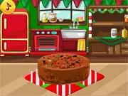 Screenshot of Christmas Cake baking game showing a festive layered cake decorated with frosting and holiday candies
