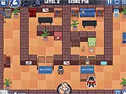 Team of Robbers 2 puzzle game online, four cartoon thief characters preparing to rob a bank.