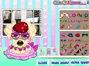 Puppy Stylist free online dress up game featuring a cute cartoon puppy wearing a hat, glasses, and fashionable clothes