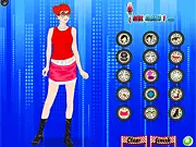 F1 Racer Dress Up online game screenshot, a female driver getting a racing suit and makeup makeover, free online dress-up game for girls
