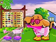 Cute Puppy Dress Up game screen, free online styling and fashion game for kids featuring a little lost puppy