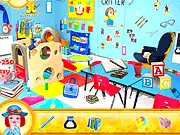 Kids Playroom Hidden Objects game screen showing a messy room full of toys and items to find