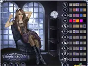 Screenshot of Ms. Dracula - Vampire Dress Up free online game showing a character model wearing an elegant Gothic vampire dress and dramatic makeup.