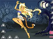Catrina Claws game image showing a fierce werecat character with thick fur, a bushy tail, and stylish, sharp claws.