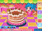Screenshot from Emily Cake Challenge game showing a complex, decorated cake that needs to be replicated, free online memory puzzle game