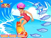 Screenshot of Surf In USA game showing a surfer riding a large wave in the ocean