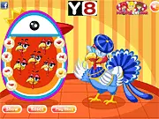 Playing Turkey Dress Up Online free game, showing a Thanksgiving turkey wearing funny sunglasses and a stylish hat