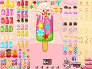 Dress My Delicious Pop game showing a brightly colored, decorated popsicle with sprinkles