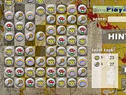 Badgicon match 3 online puzzle game screenshot, showing rows of identical badges being matched for a score.