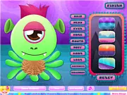 Screenshot from Create a Monster free online game, showcasing a colorful and funny customized monster with various parts.