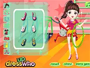 Screenshot of Hula Hoop Cutie Dress Up game showing a happy girl in a bright athletic outfit holding a hula hoop