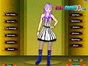 Emo Fashions Dress Up game, girl with dark clothes, studded accessories, and dramatic makeup and hair, alternative fashion online game.