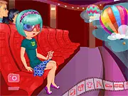 Fashionable girl wearing a stylish outfit and accessories, ready to watch a 3-D movie in the Get 3-D! online dress up game