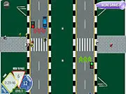 The High Traffic Road Crossing free online game screen showing pedestrians trying to move across a busy street filled with cars.