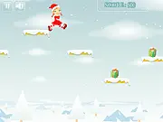 Christmas Girl Jumps online game screenshot, a cartoon girl jumping over a snowy gap to collect a present, free festive skill game