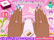Chic Nails Show game screenshot, hand with decorated nails, dazzling rings, free nail art and manicure game