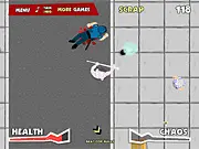 Runatic free online action platformer game character running and fighting enemies with a curtain rod