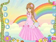 Cute girl with pink and purple hair wearing a colorful wedding dress and a flower crown, representing the Kawaii Bride theme