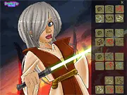 Emo Jedi Princess free online dress up game screenshot showing a girl with dark makeup and sci-fi emo clothes