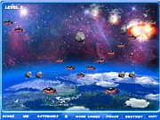 Patrol Comet free online physics and skill game showing comets moving around a planet with alien ships